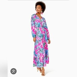 NWT Lilly Pulitzer Pauline Maxi Dress Cockatoo Pink Pretty In Pink Size Medium